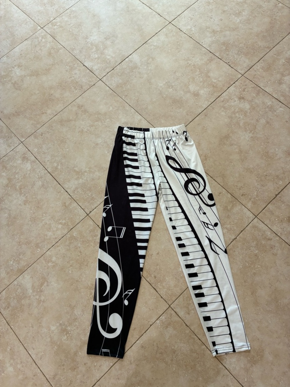 Kids Musical Print Leggings - Black & White